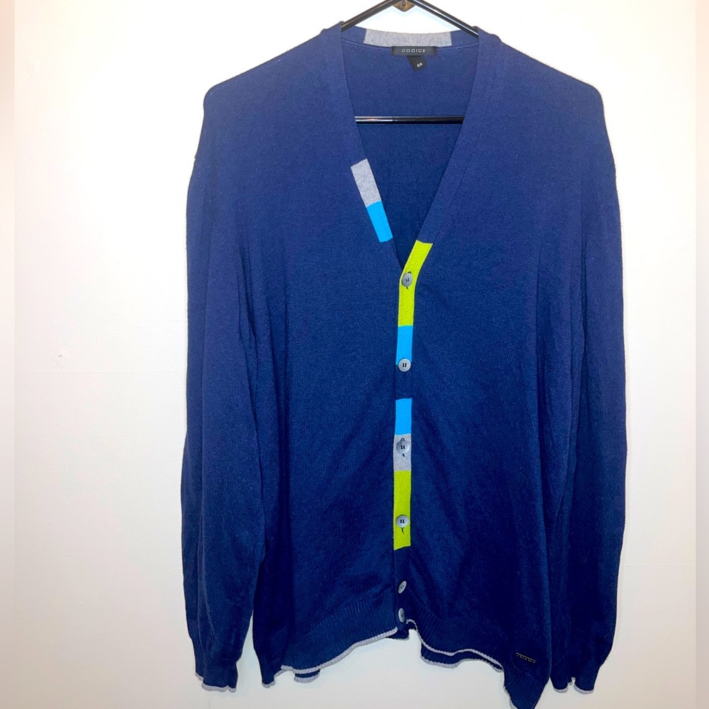 Codice Men’s Navy Blue/Yellow Button Down Cardigan Size 56 EU XXL VGUC